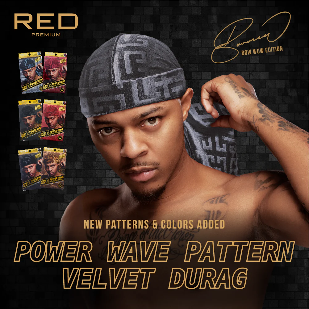 Red Premium BOW WOW X Power Wave Pattern Premium Velvet Durag - Image 28
