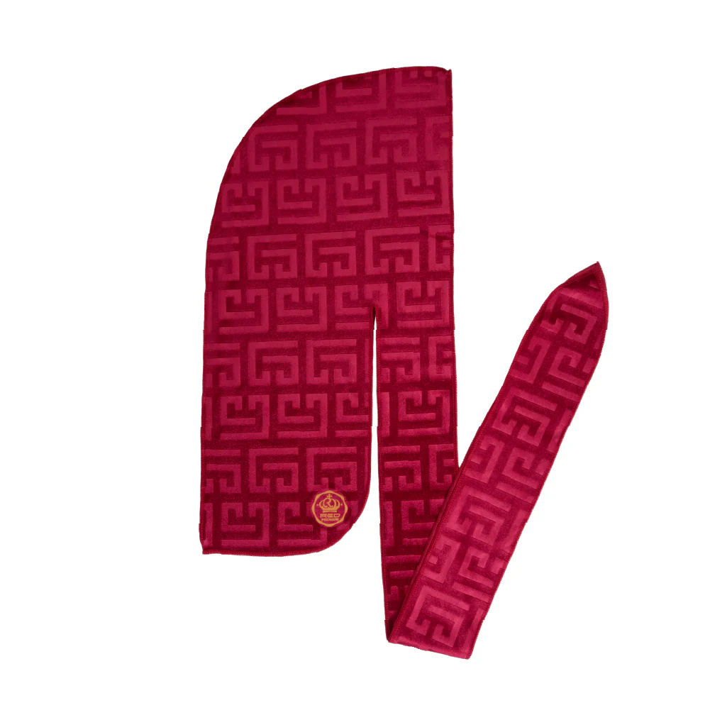 Red Premium BOW WOW X Power Wave Pattern Premium Velvet Durag - Image 29