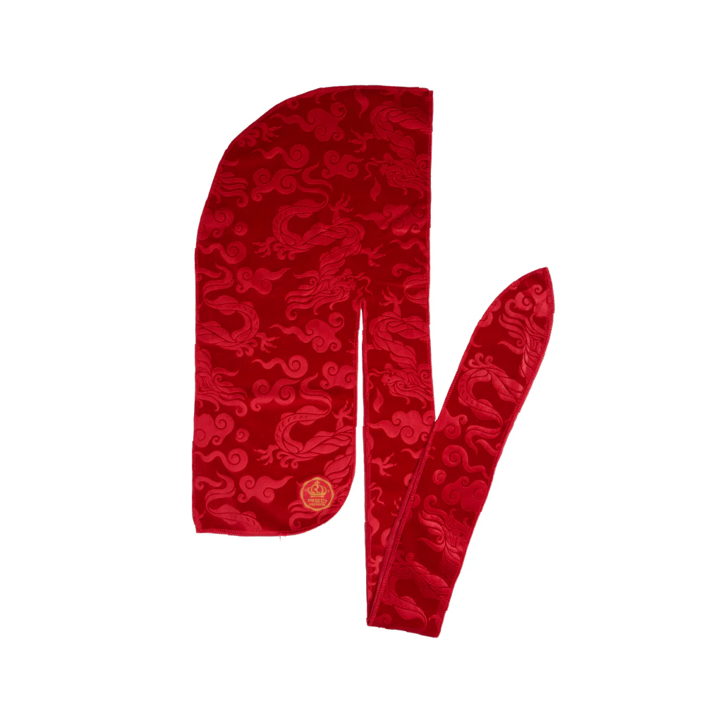 Red Premium BOW WOW X Power Wave Pattern Premium Velvet Durag - Image 30