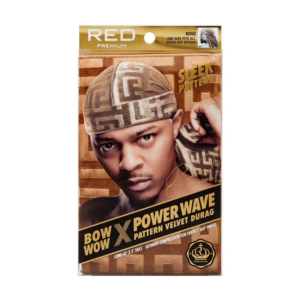 Red Premium BOW WOW X Power Wave Pattern Premium Velvet Durag - Image 32