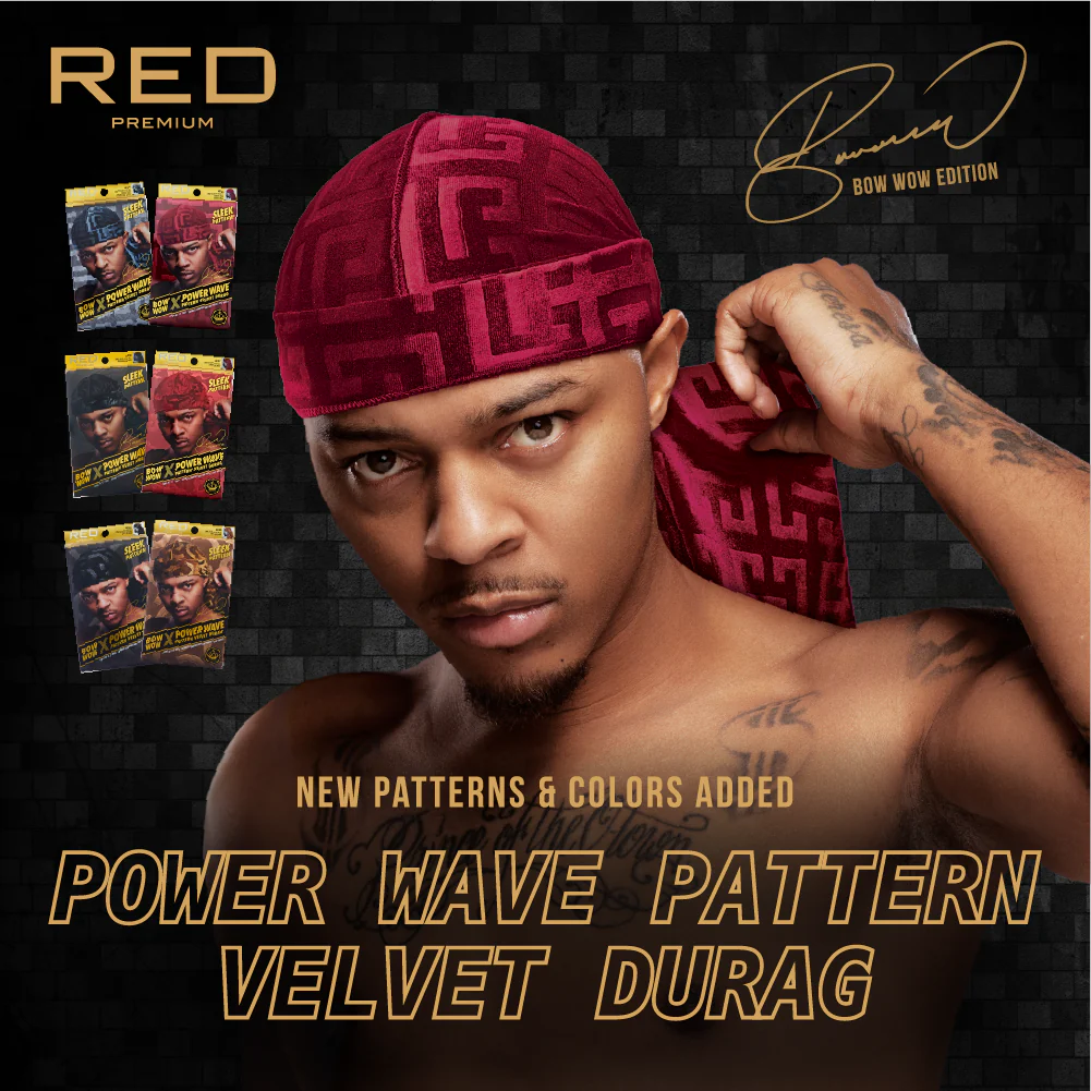 Red Premium BOW WOW X Power Wave Pattern Premium Velvet Durag - Image 35