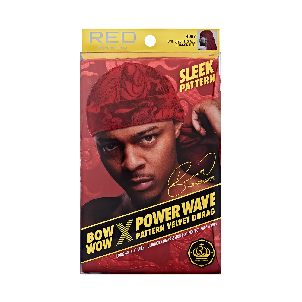 Red Premium BOW WOW X Power Wave Pattern Premium Velvet Durag - Image 36