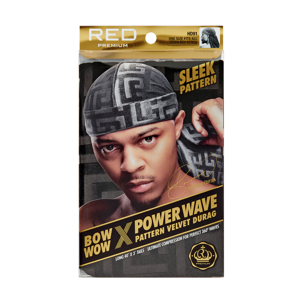 Red Premium BOW WOW X Power Wave Pattern Premium Velvet Durag - Image 37