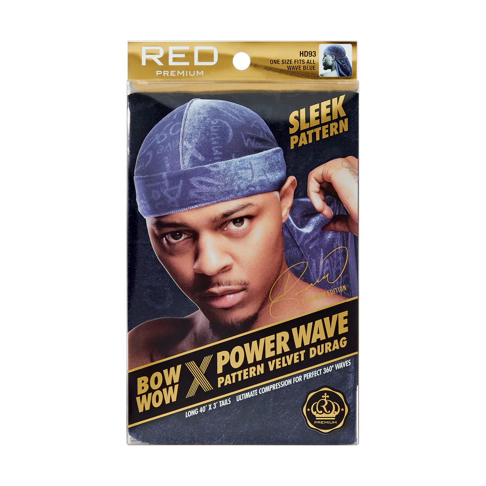 Red Premium BOW WOW X Power Wave Pattern Premium Velvet Durag - Image 39