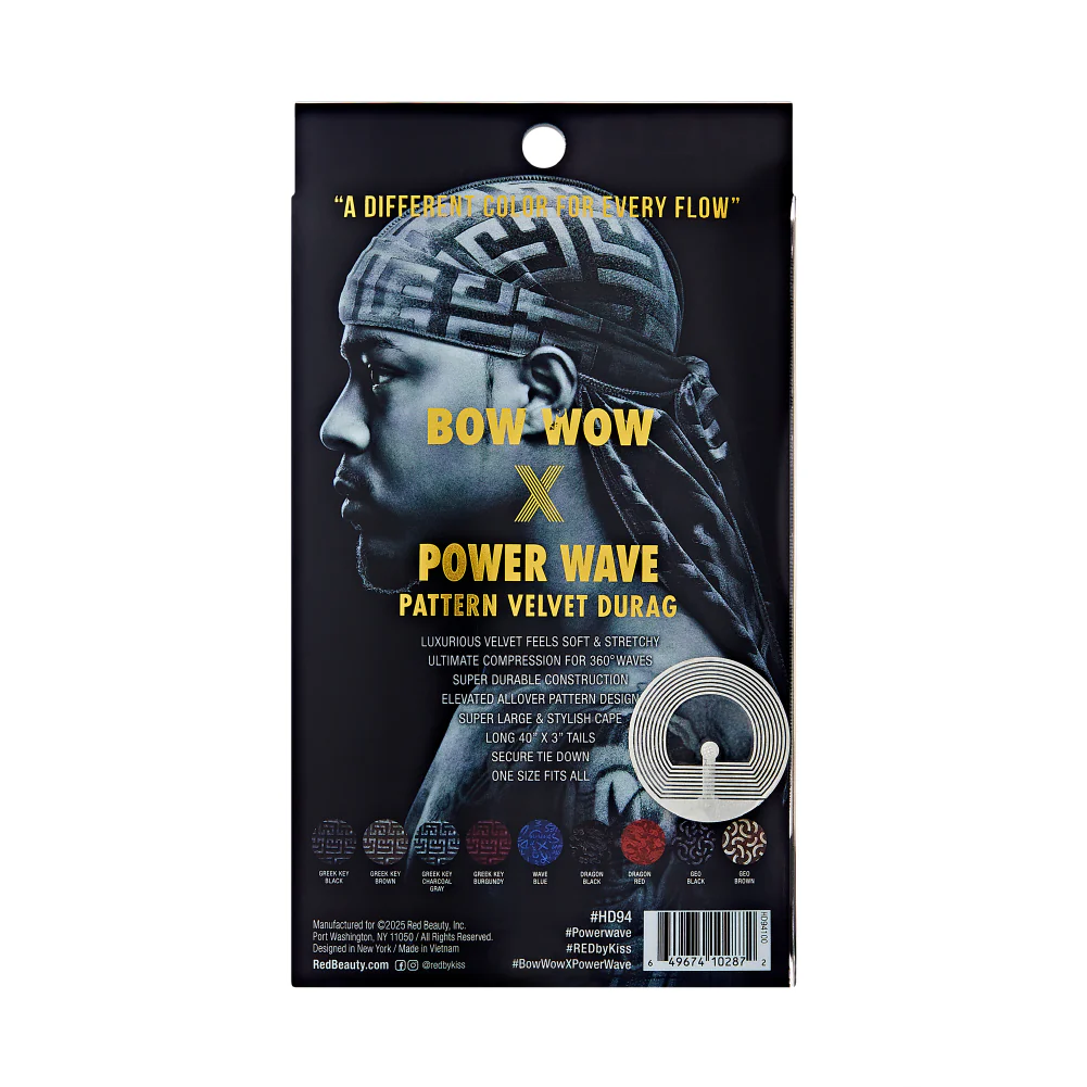 Red Premium BOW WOW X Power Wave Pattern Premium Velvet Durag - Image 40