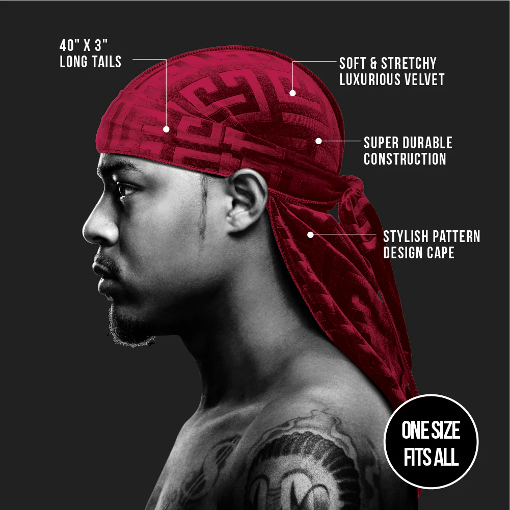 Red Premium BOW WOW X Power Wave Pattern Premium Velvet Durag - Image 41
