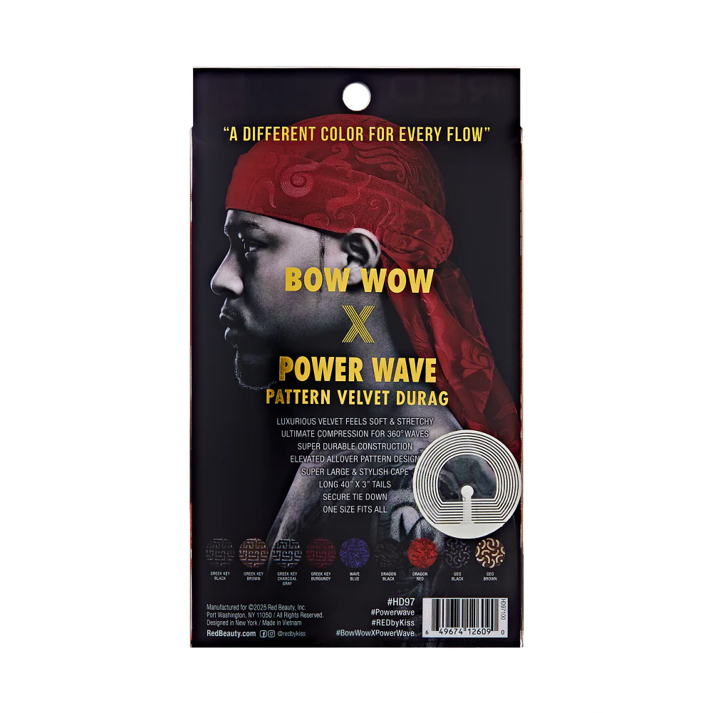 Red Premium BOW WOW X Power Wave Pattern Premium Velvet Durag - Image 42