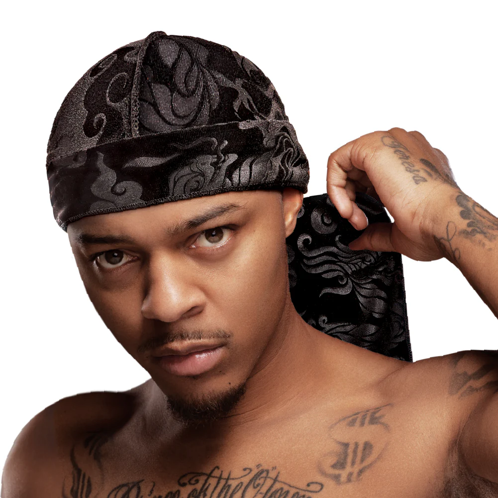 Red Premium BOW WOW X Power Wave Pattern Premium Velvet Durag - Image 43