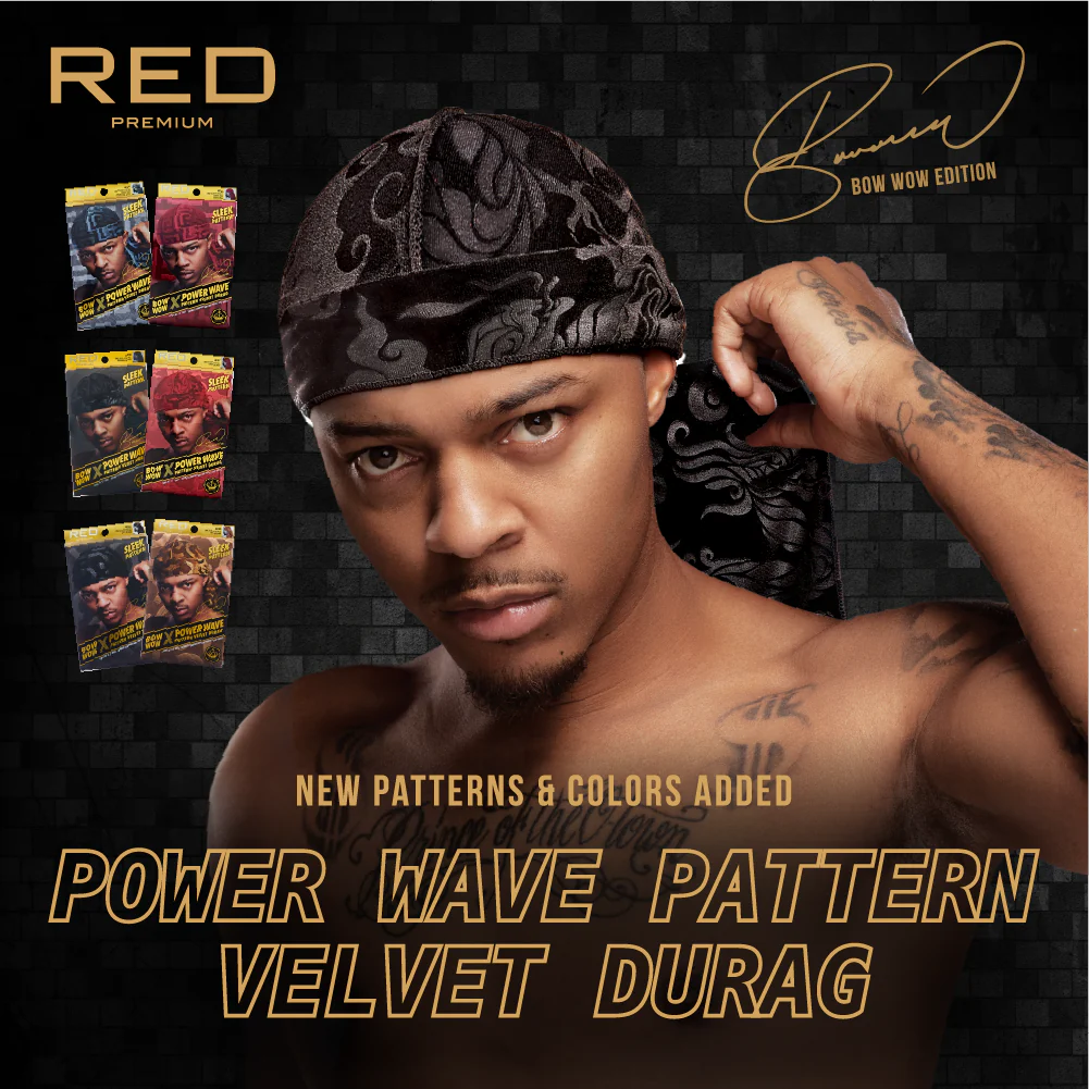 Red Premium BOW WOW X Power Wave Pattern Premium Velvet Durag - Image 47