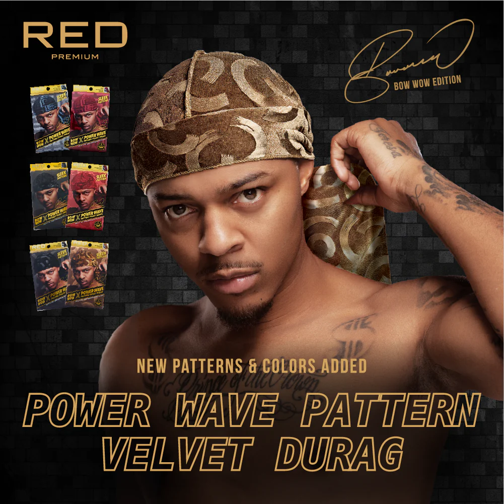 Red Premium BOW WOW X Power Wave Pattern Premium Velvet Durag - Image 48