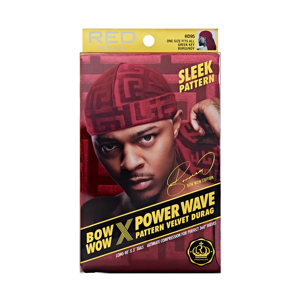 Red Premium BOW WOW X Power Wave Pattern Premium Velvet Durag - Image 5