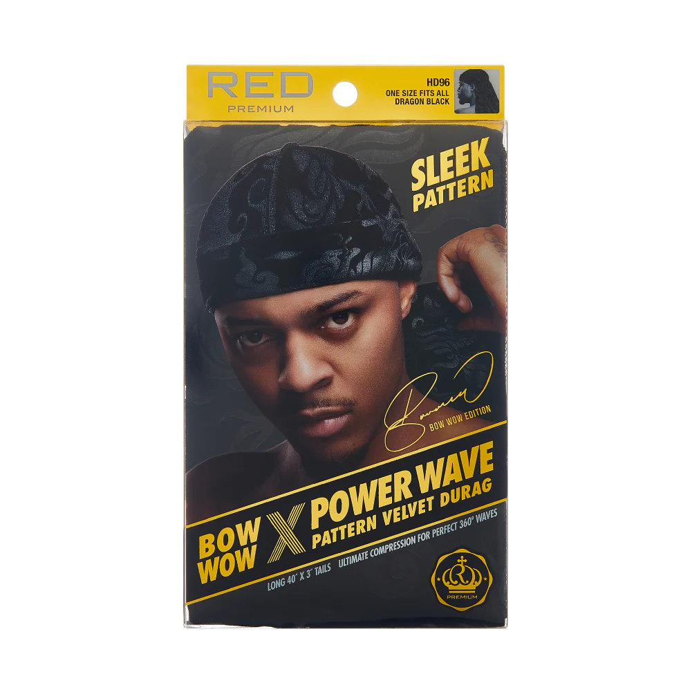 Red Premium BOW WOW X Power Wave Pattern Premium Velvet Durag - Image 53