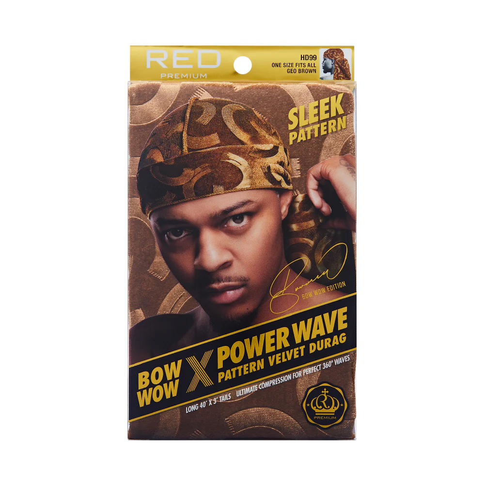 Red Premium BOW WOW X Power Wave Pattern Premium Velvet Durag - Image 54