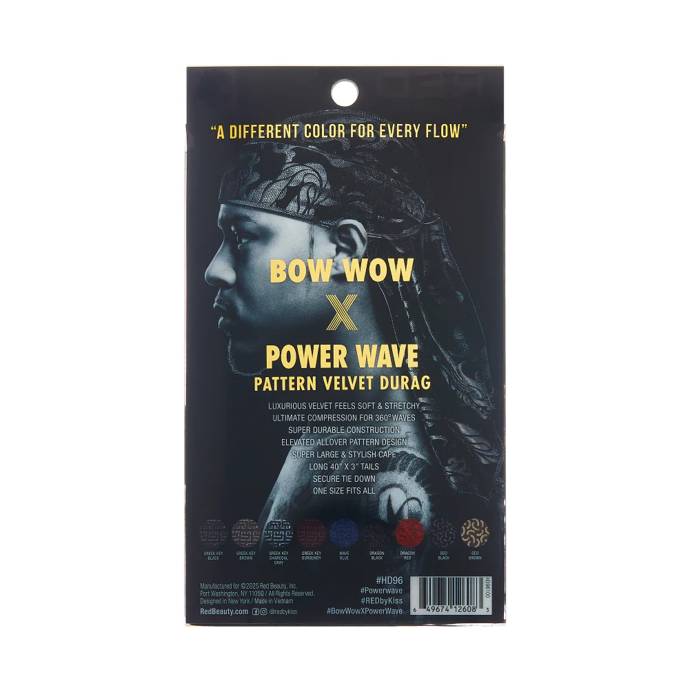 Red Premium BOW WOW X Power Wave Pattern Premium Velvet Durag - Image 55