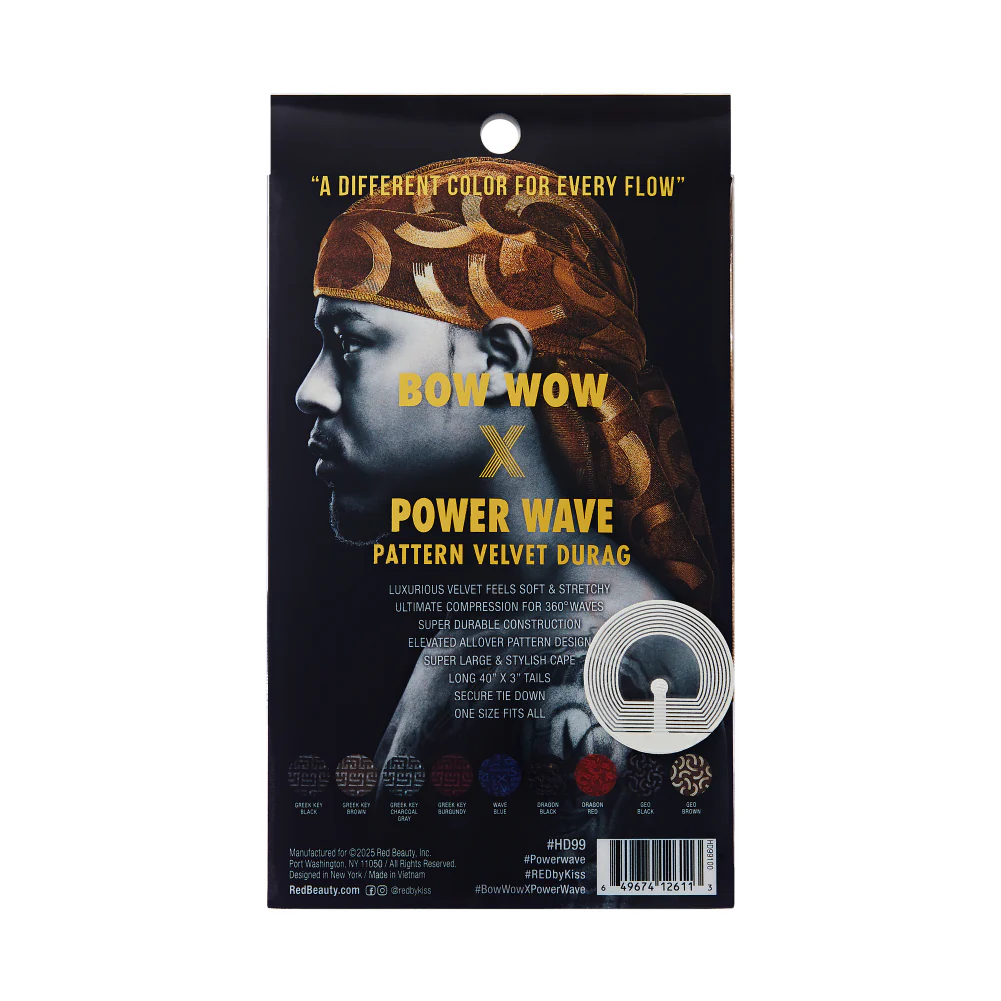 Red Premium BOW WOW X Power Wave Pattern Premium Velvet Durag - Image 56