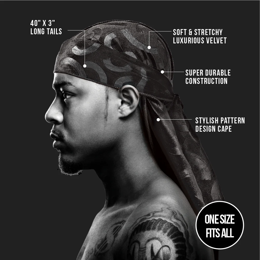 Red Premium BOW WOW X Power Wave Pattern Premium Velvet Durag - Image 58