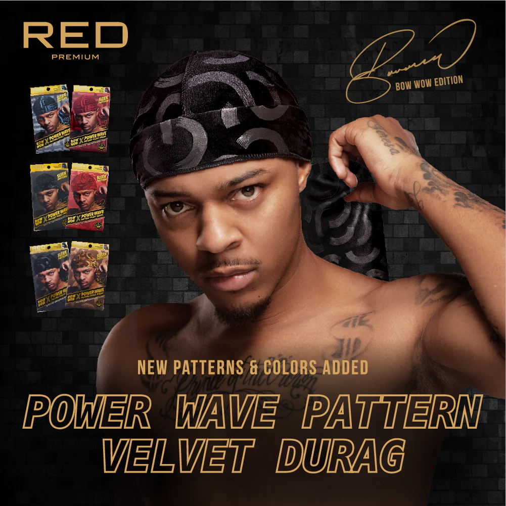 Red Premium BOW WOW X Power Wave Pattern Premium Velvet Durag - Image 59