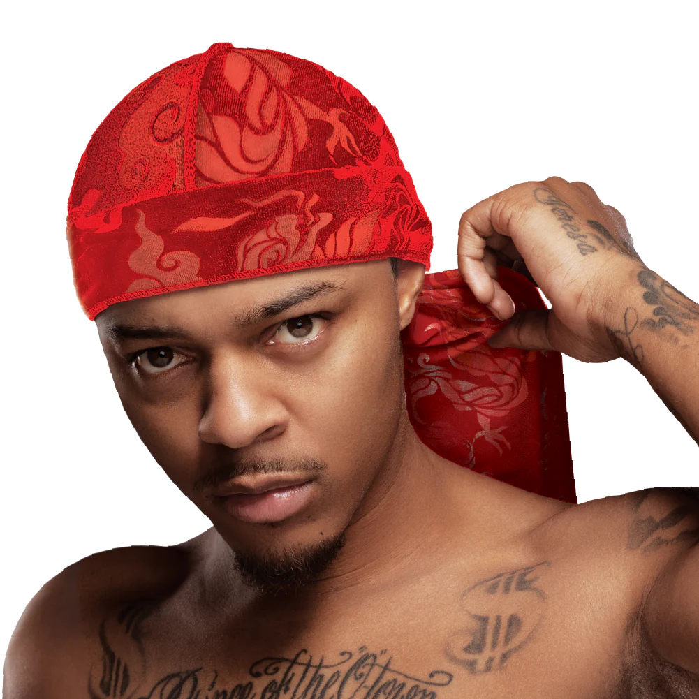 Red Premium BOW WOW X Power Wave Pattern Premium Velvet Durag - Image 6