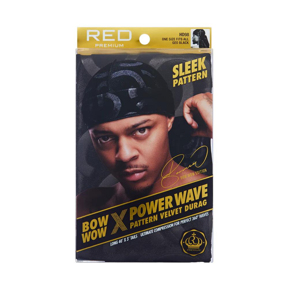 Red Premium BOW WOW X Power Wave Pattern Premium Velvet Durag - Image 62