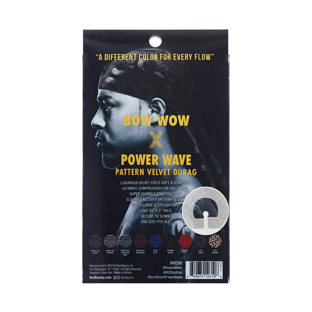 Red Premium BOW WOW X Power Wave Pattern Premium Velvet Durag - Image 63