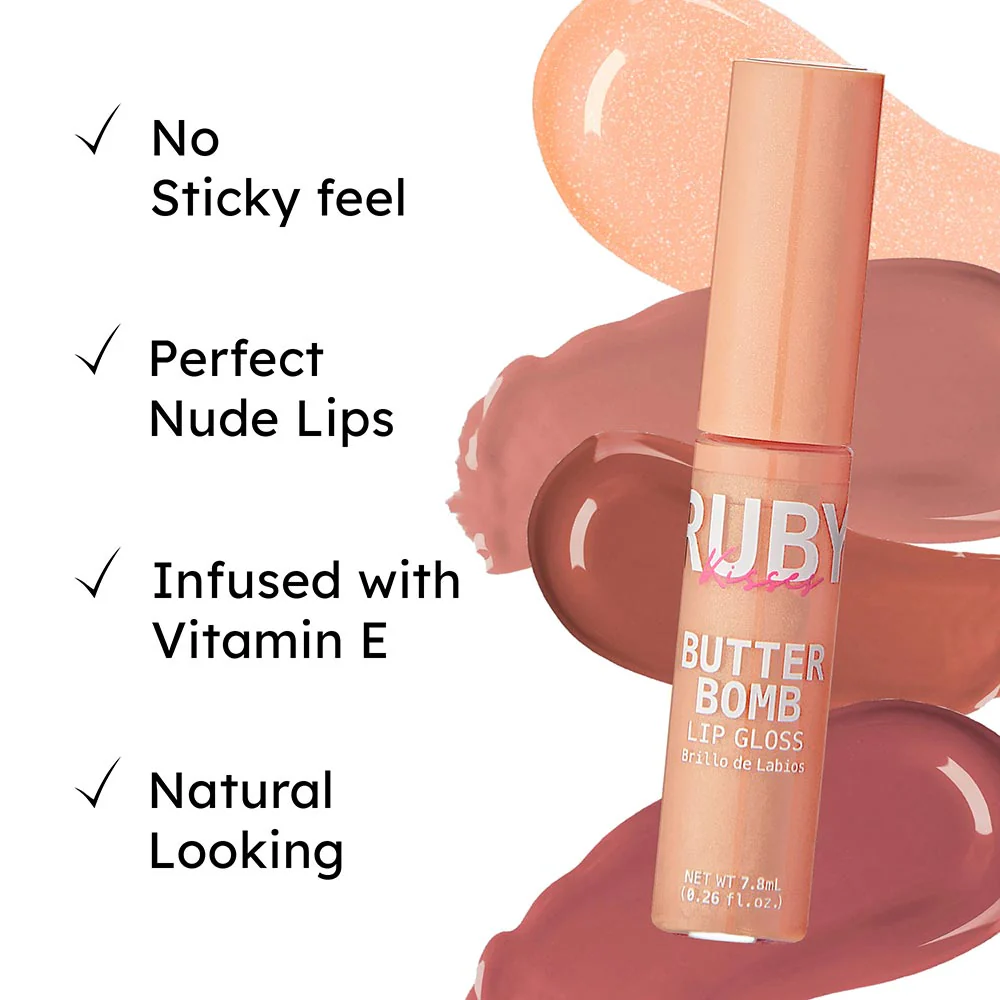 Ruby Kisses Butter Bomb Gloss – Non-Sticky, High-Shine Lip Gloss with Jojoba & Avocado Oil - Image 2