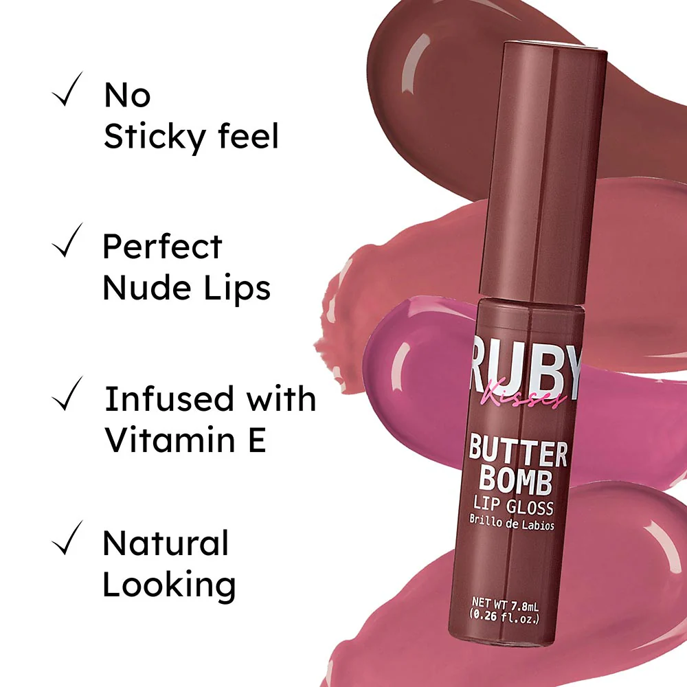Ruby Kisses Butter Bomb Gloss – Non-Sticky, High-Shine Lip Gloss with Jojoba & Avocado Oil - Image 55