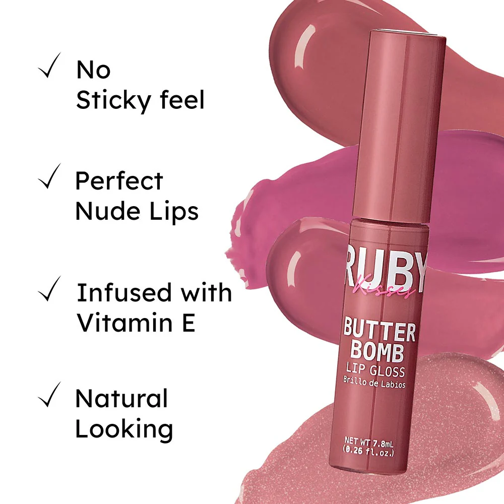 Ruby Kisses Butter Bomb Gloss – Non-Sticky, High-Shine Lip Gloss with Jojoba & Avocado Oil - Image 56
