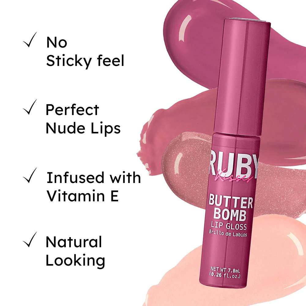 Ruby Kisses Butter Bomb Gloss – Non-Sticky, High-Shine Lip Gloss with Jojoba & Avocado Oil - Image 57