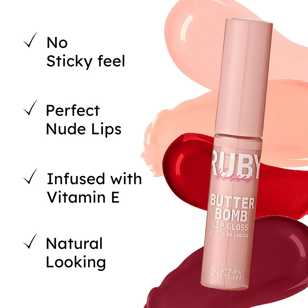 Ruby Kisses Butter Bomb Gloss – Non-Sticky, High-Shine Lip Gloss with Jojoba & Avocado Oil - Image 60