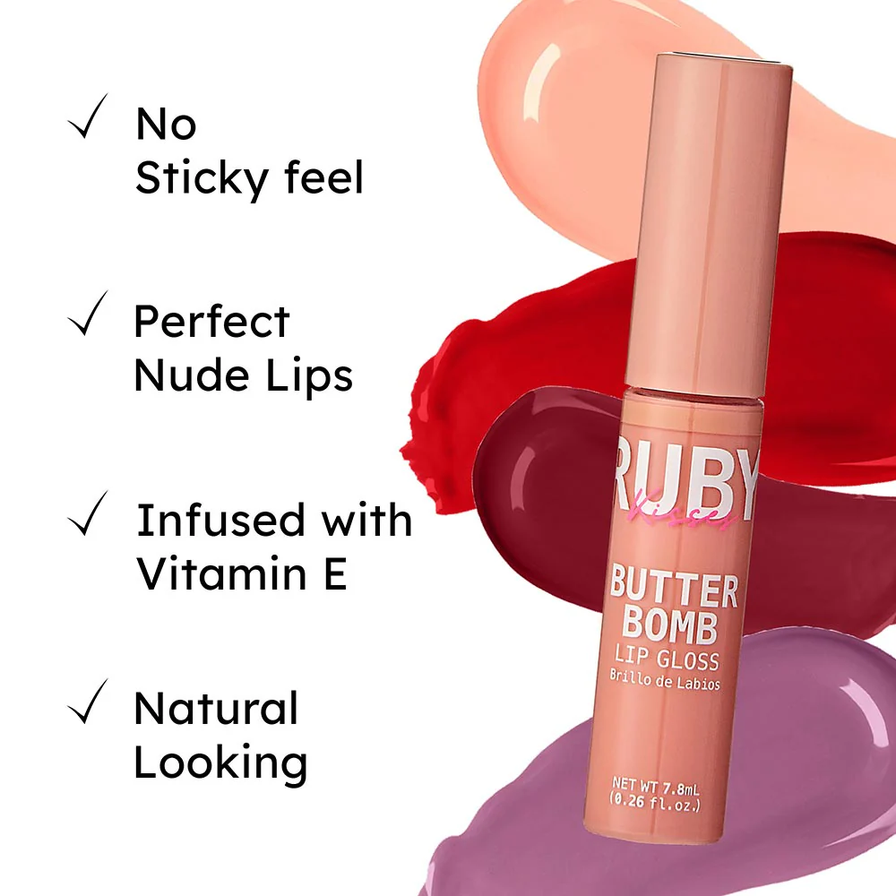 Ruby Kisses Butter Bomb Gloss – Non-Sticky, High-Shine Lip Gloss with Jojoba & Avocado Oil - Image 61