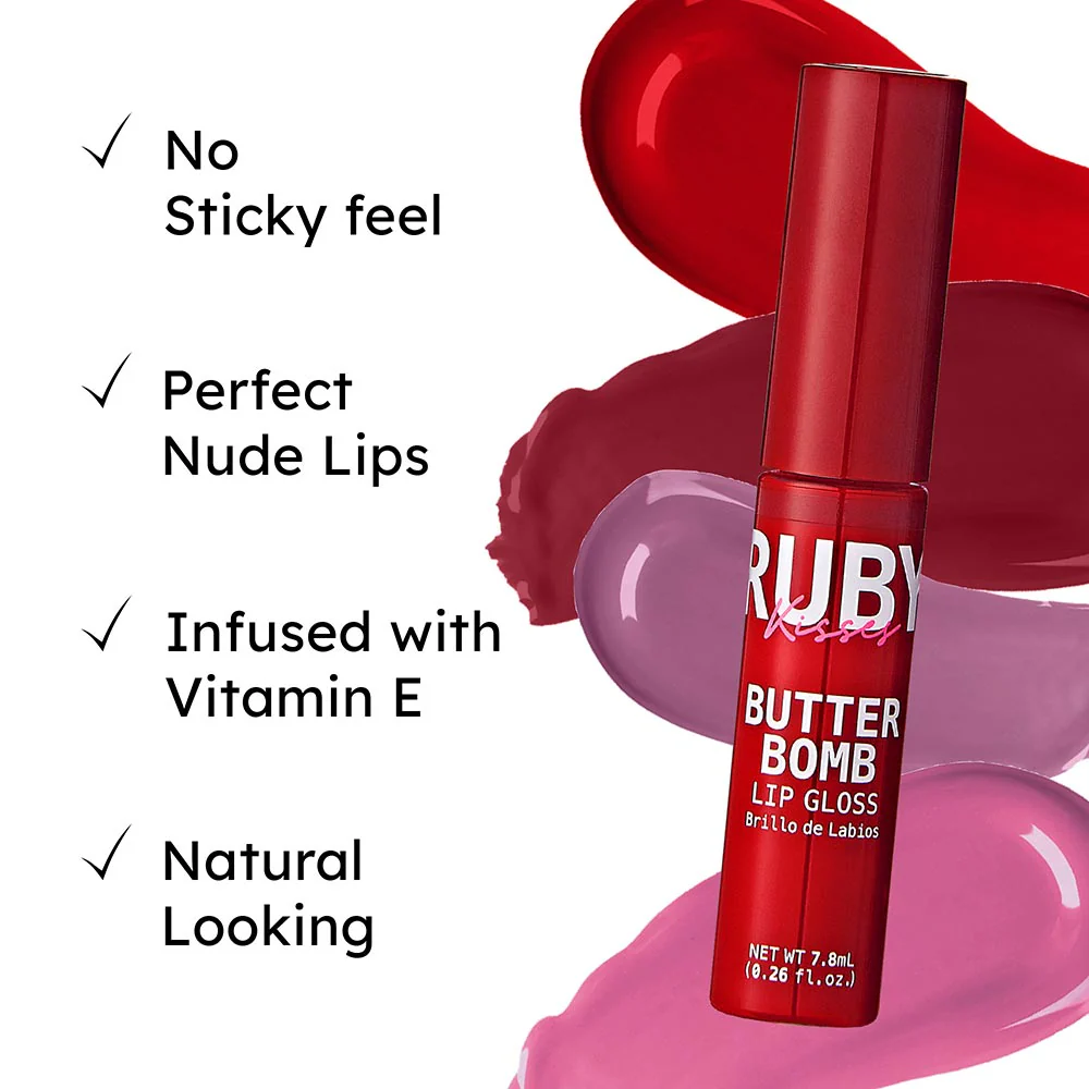 Ruby Kisses Butter Bomb Gloss – Non-Sticky, High-Shine Lip Gloss with Jojoba & Avocado Oil - Image 62