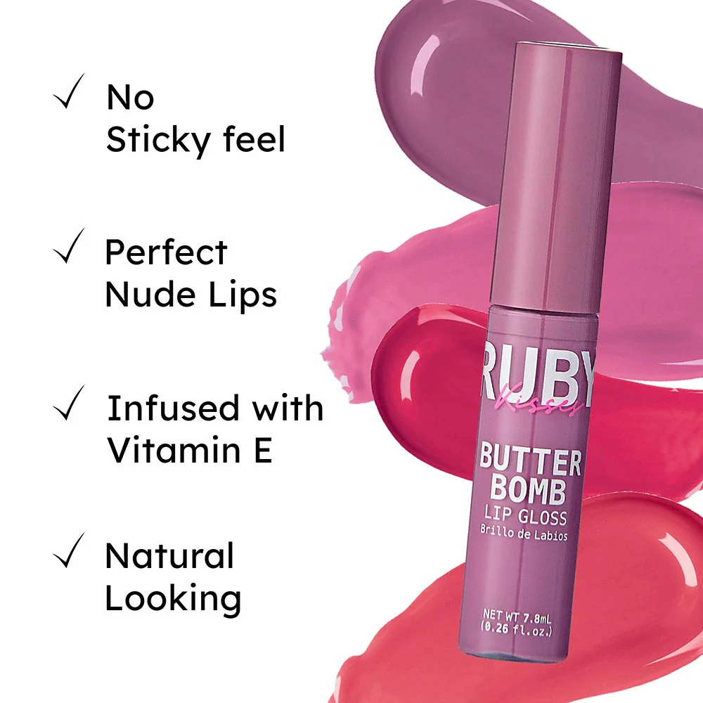 Ruby Kisses Butter Bomb Gloss – Non-Sticky, High-Shine Lip Gloss with Jojoba & Avocado Oil - Image 64