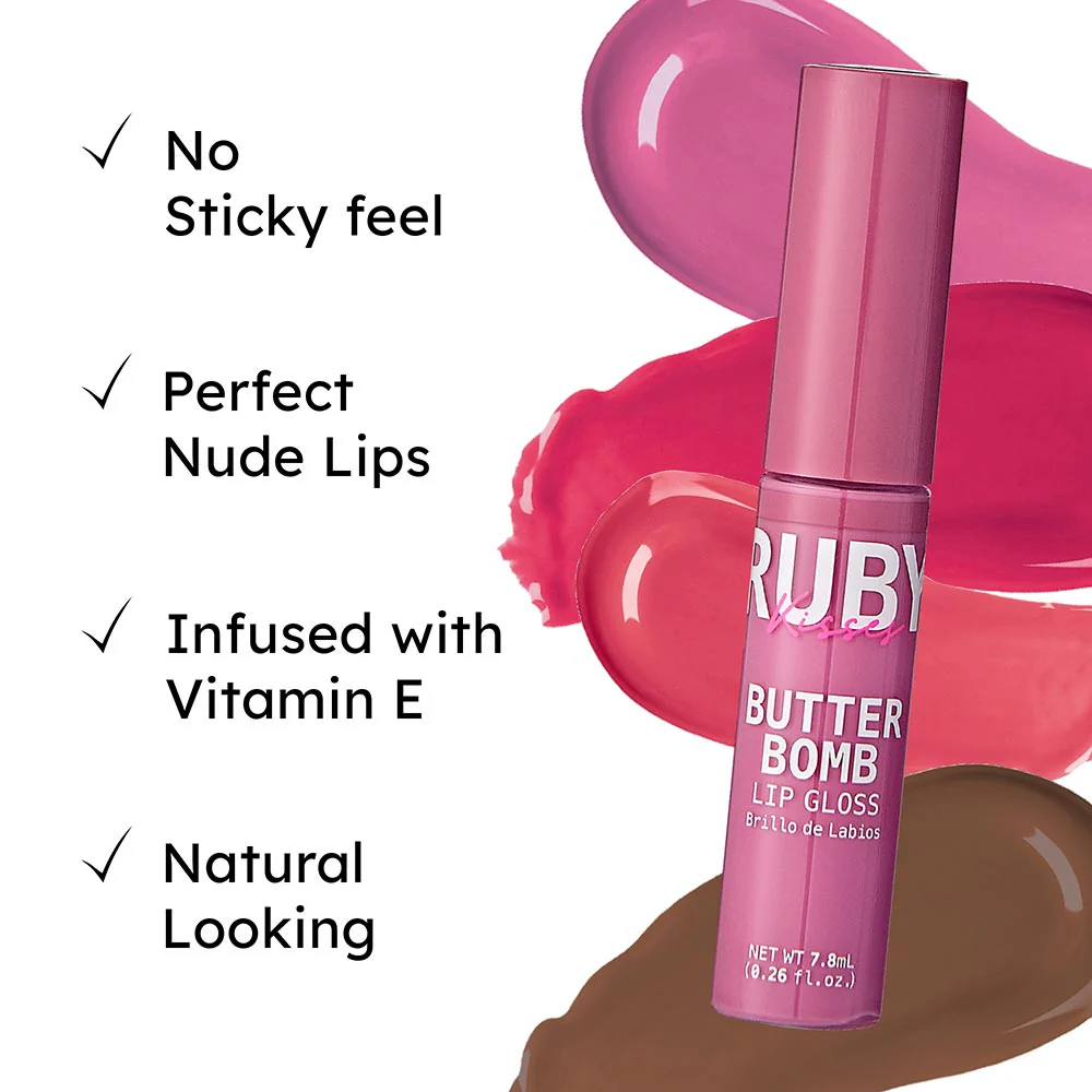 Ruby Kisses Butter Bomb Gloss – Non-Sticky, High-Shine Lip Gloss with Jojoba & Avocado Oil - Image 65