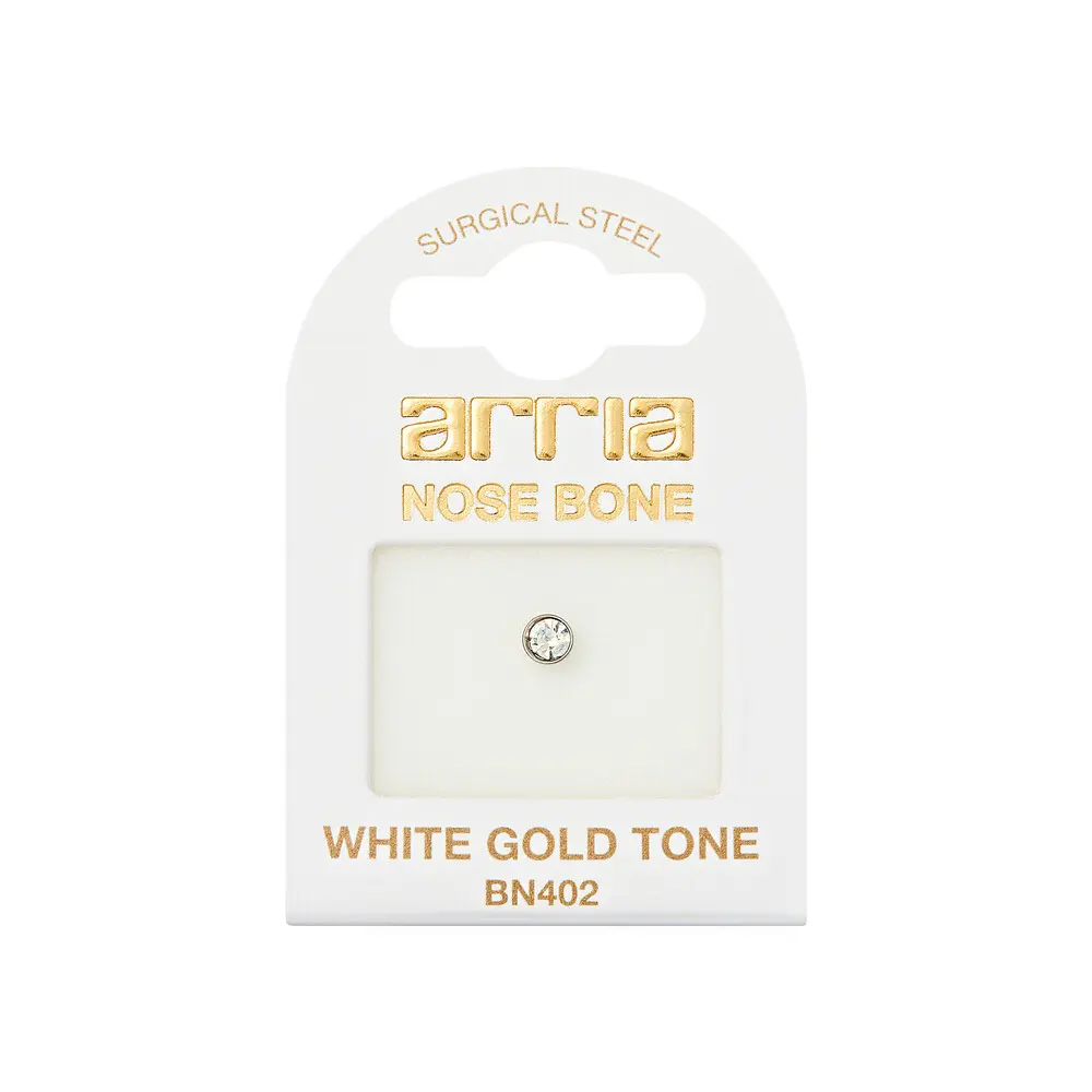 Arria Classic CZ Nose Bone Stud – White Gold Tone, Hypoallergenic, Secure Ball-End Design - Image 7