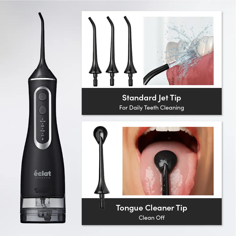 éclat Complete Oral Care Bundle: Cordless Water Flosser + Steel Tongue Scraper Kit - Image 38