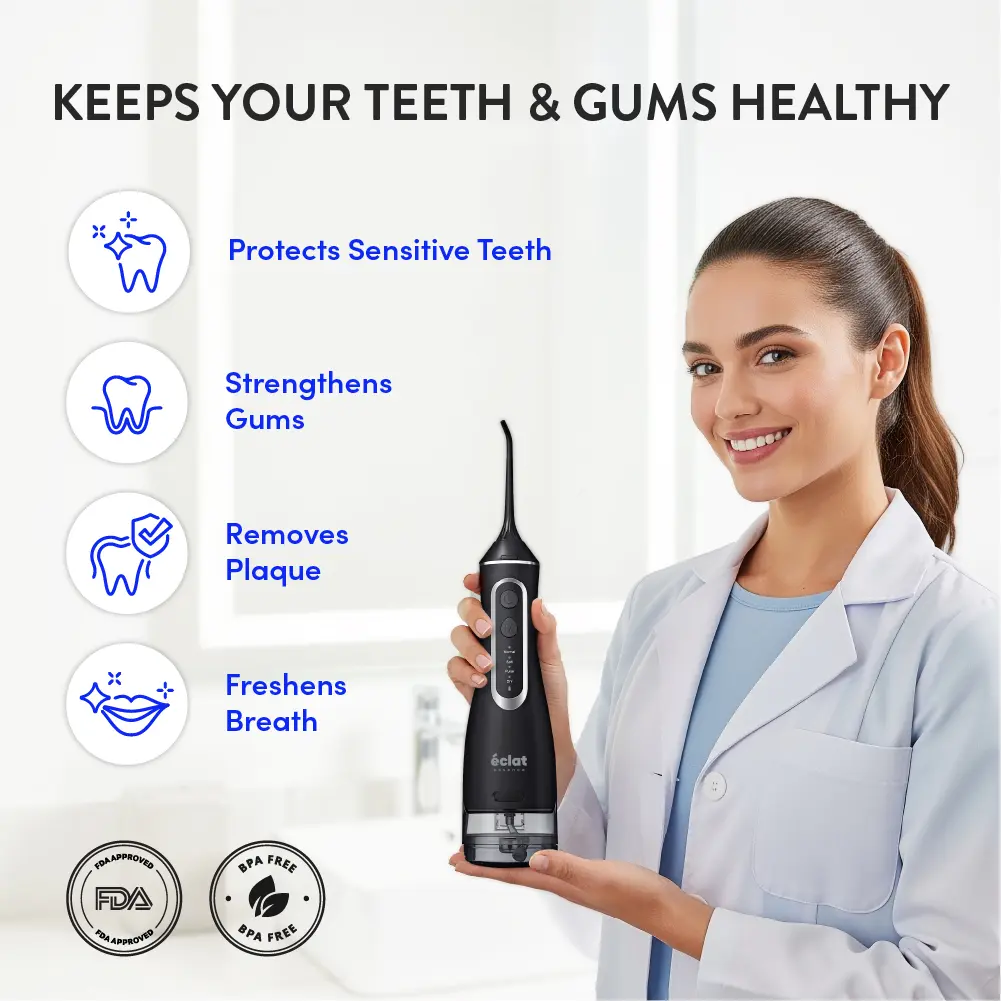 éclat Complete Oral Care Bundle: Cordless Water Flosser + Steel Tongue Scraper Kit - Image 41