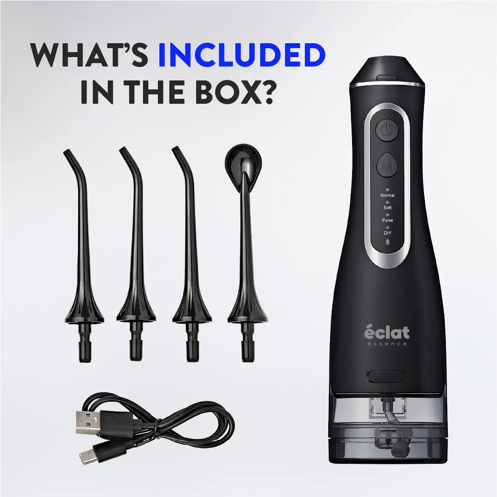 éclat Complete Oral Care Bundle: Cordless Water Flosser + Steel Tongue Scraper Kit - Image 43