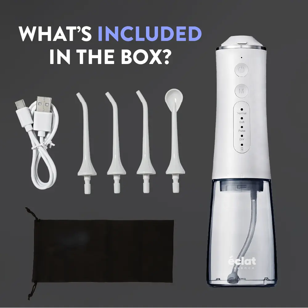 éclat Complete Oral Care Bundle: Cordless Water Flosser + Steel Tongue Scraper Kit - Image 61