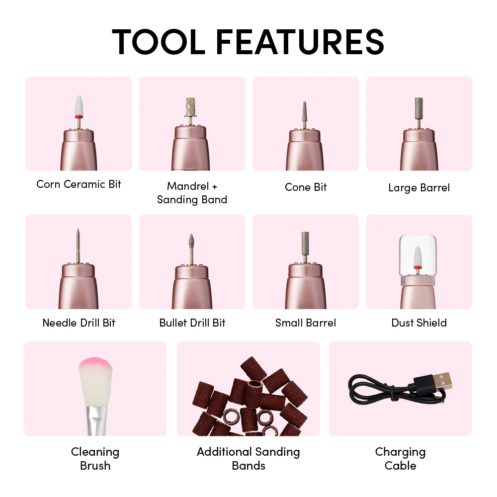 éclat Cordless Electric Nail File – Professional E-File for Acrylic, Gel & Dip Powder with Charging Base & LED Light - Image 11