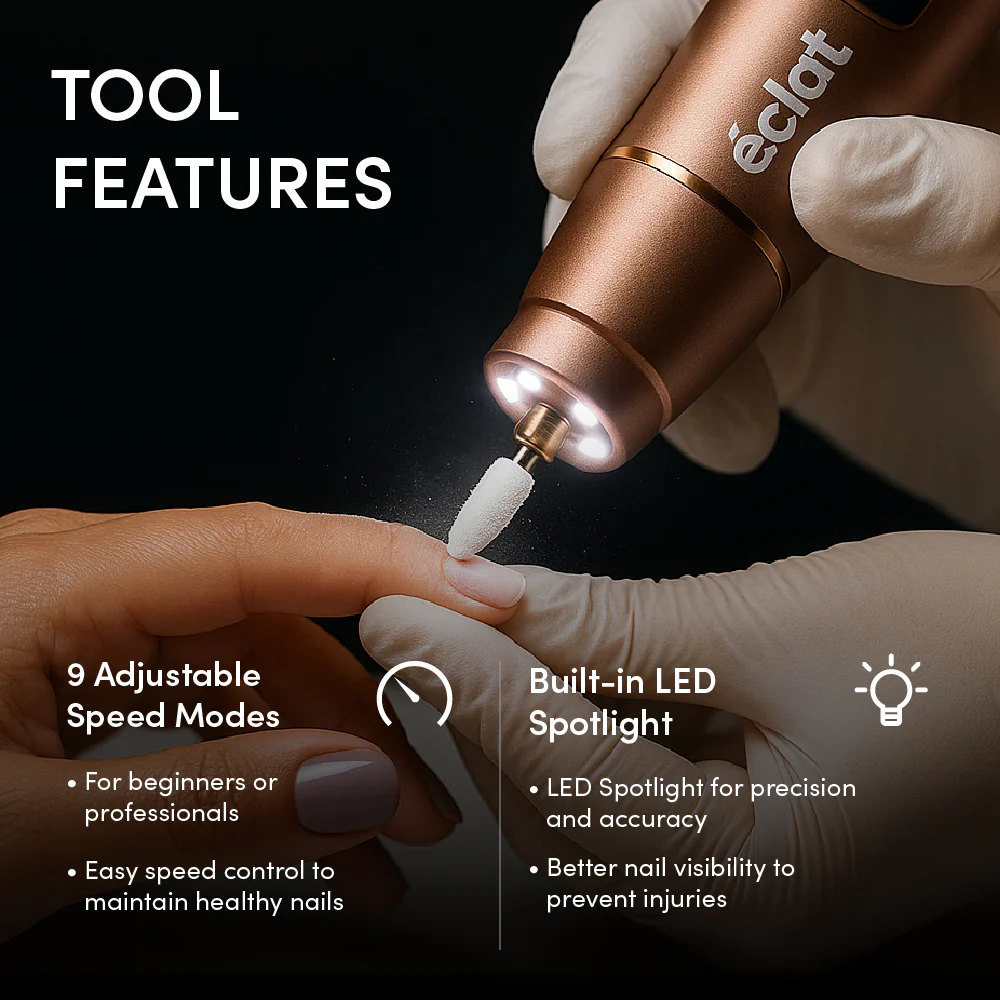 éclat Cordless Electric Nail File – Professional E-File for Acrylic, Gel & Dip Powder with Charging Base & LED Light - Image 8