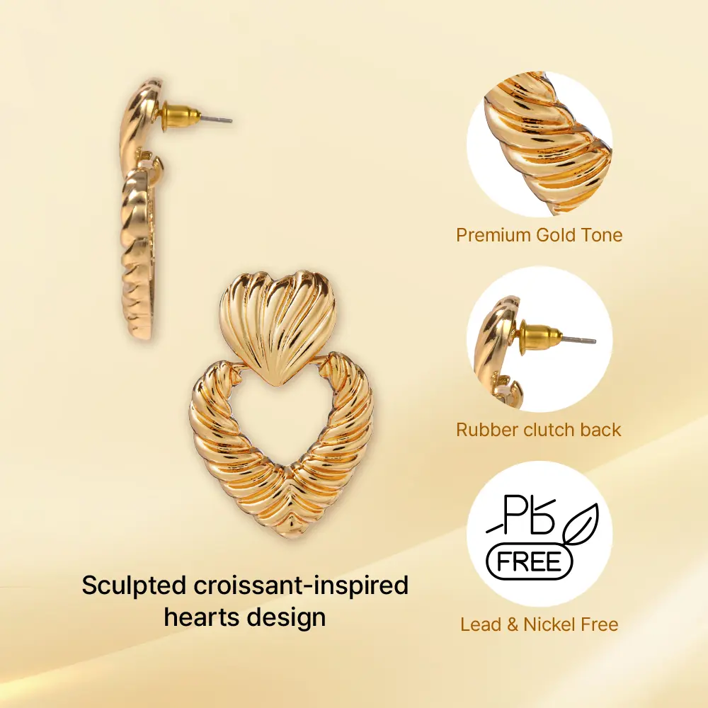Arria Croissant Heart Earrings in Gold Tone – 26×37mm - Image 4