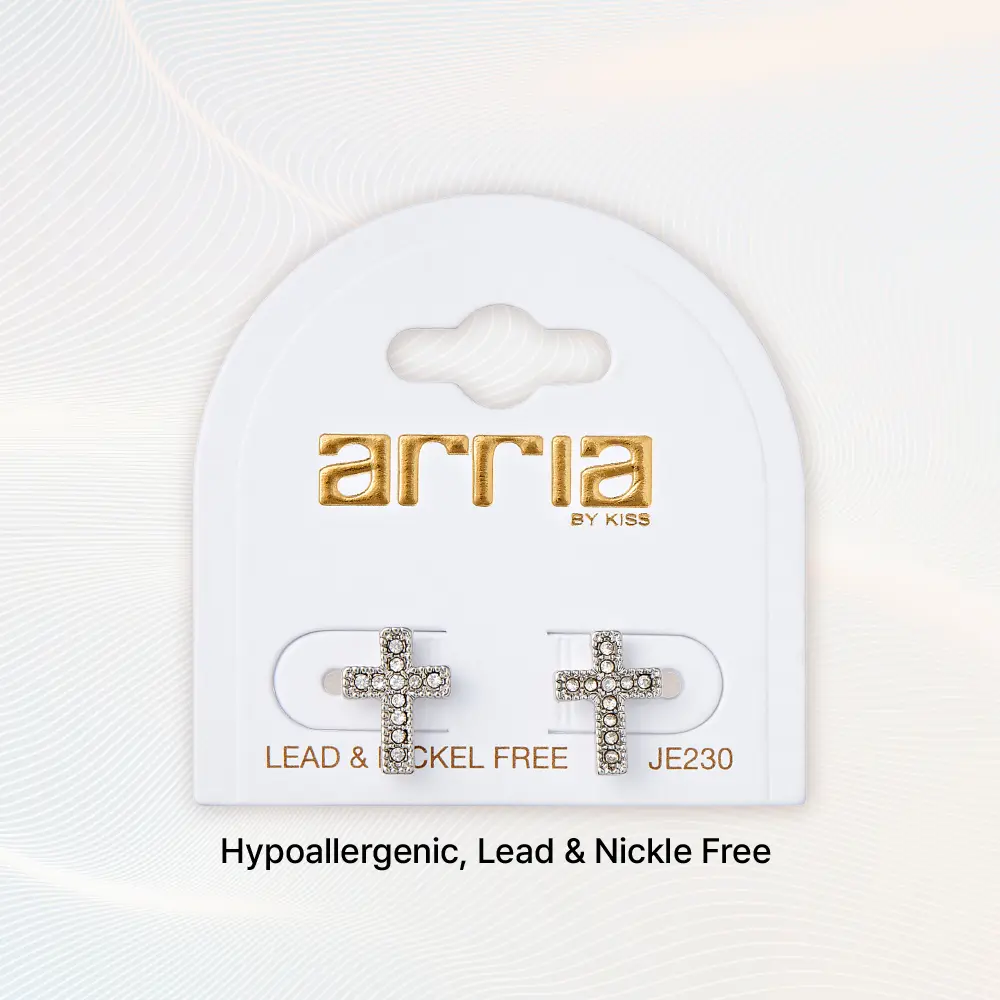 Arria Cross Stud Earrings in Gold & White Gold Tone – 9×12mm - Image 10