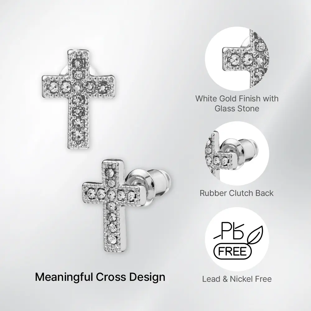 Arria Cross Stud Earrings in Gold & White Gold Tone – 9×12mm - Image 11