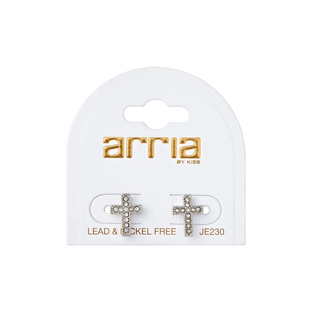 Arria Cross Stud Earrings in Gold & White Gold Tone – 9×12mm - Image 13
