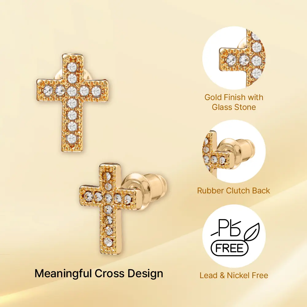 Arria Cross Stud Earrings in Gold & White Gold Tone – 9×12mm - Image 4
