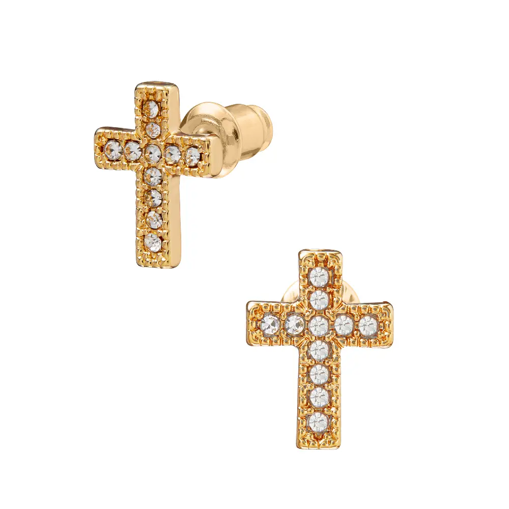 Arria Cross Stud Earrings in Gold & White Gold Tone – 9×12mm - Image 5