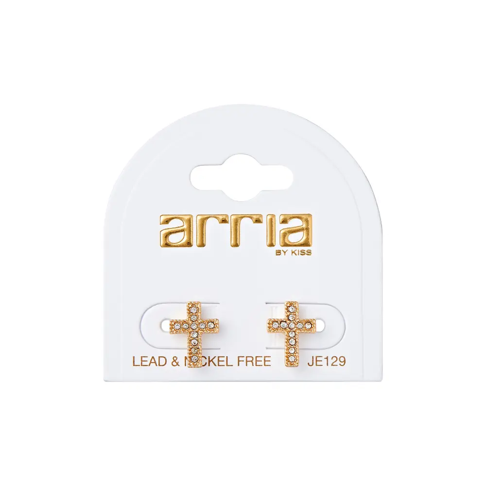 Arria Cross Stud Earrings in Gold & White Gold Tone – 9×12mm - Image 6