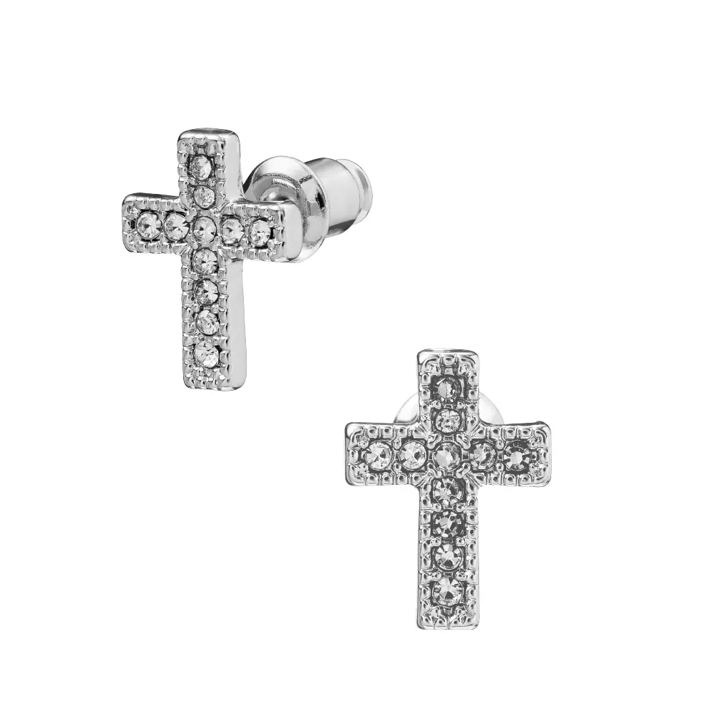 Arria Cross Stud Earrings in Gold & White Gold Tone – 9×12mm - Image 8
