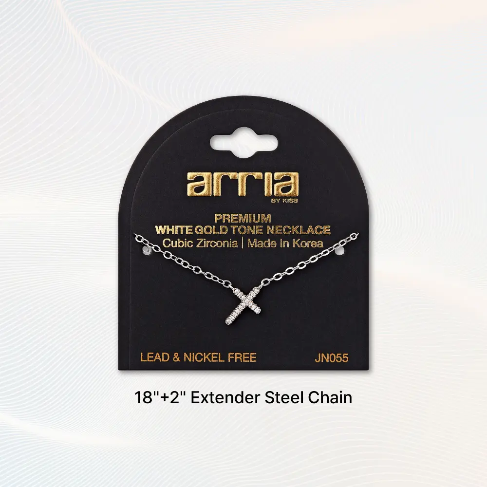 Arria Cubic Zirconia Cross Pendant Necklace — 18K Gold & White Gold Plated - Image 10