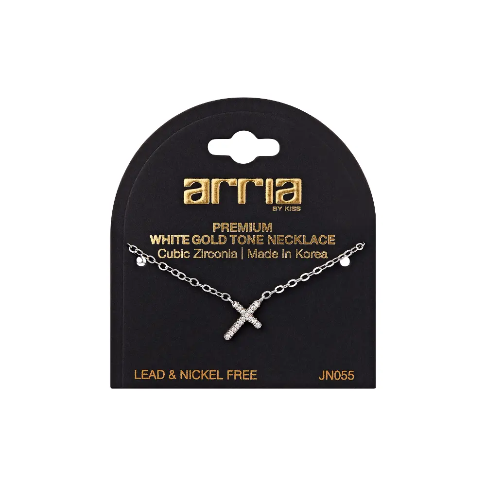 Arria Cubic Zirconia Cross Pendant Necklace — 18K Gold & White Gold Plated - Image 13